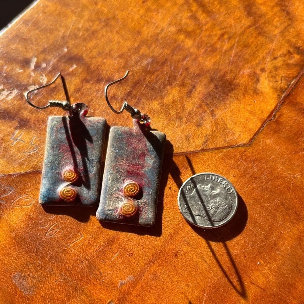 Blue and Orange Artistic Earrings - Picture 2 of 2